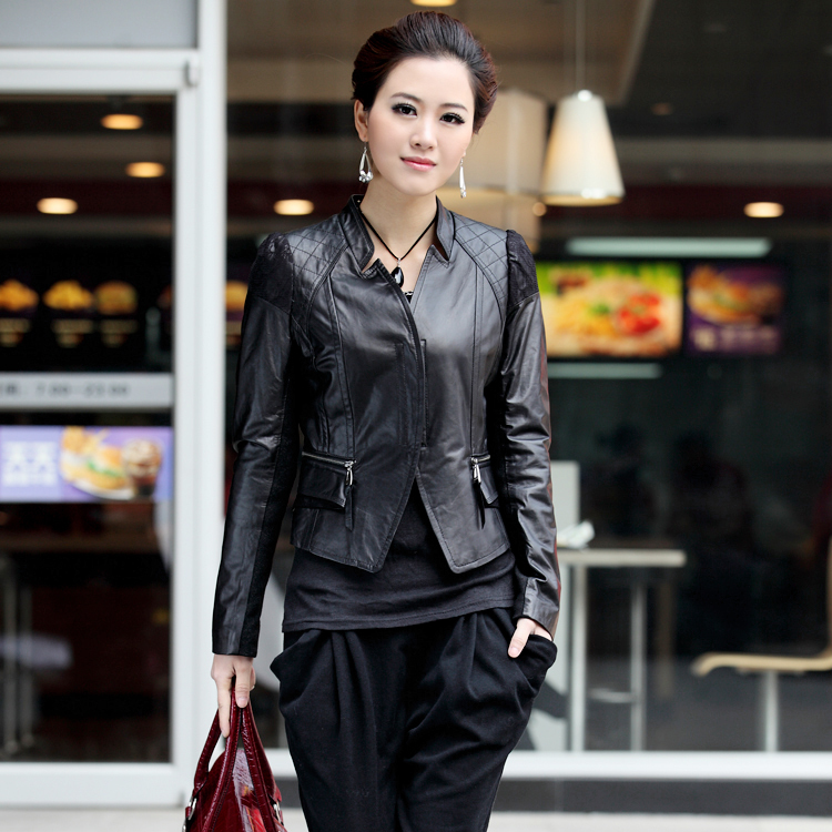 Free Shipping! 2012 genuine leather short design Motorcycle leather sheepskin women's leather leather