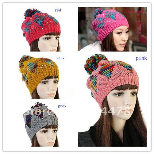 Free Shipping!2012 Geometric Pattern Knitting Beanie Hats Lady Hat And Cap For Winter Warm,Handmade Crochet Skull Caps Wholesale