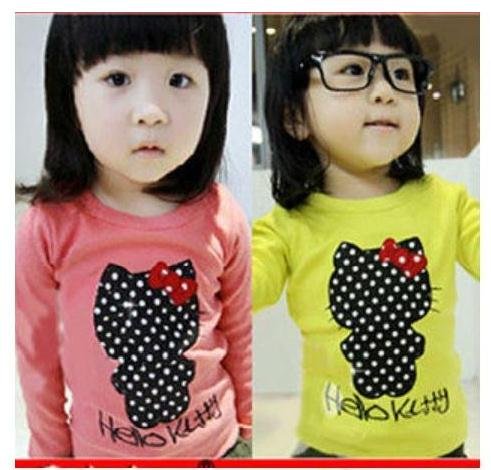Free shipping 2012 girl cartoon t-shirt 100 % cotton hoodies KT shirts blouse 2 color 5 sizes A27 high quality