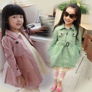 Free shipping 2012 girls clothing outerwear belt zipper style trench outerwear