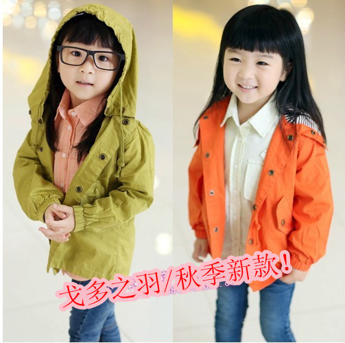 free shipping 2012 girls clothing with a hood zipper 65 letter medium-long trench outerwear