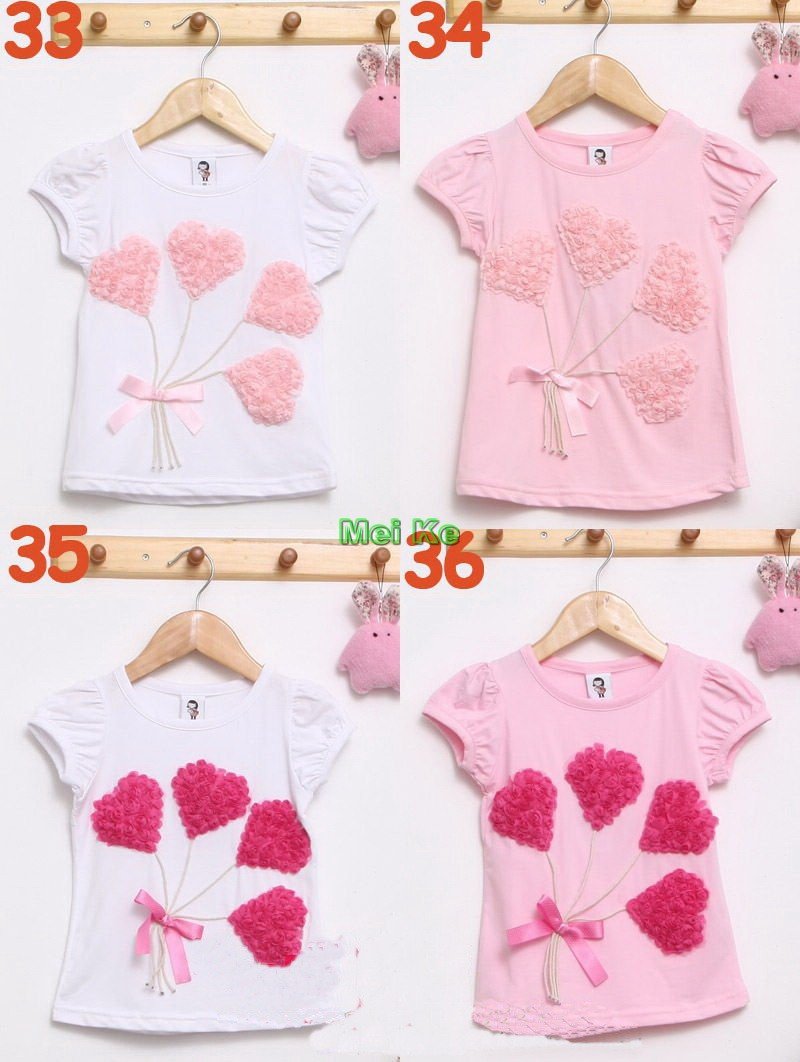 Free shipping 2012 Great seller fashon cute and pretty girls T-shirts girls tops kids clothes mix three colors 15pcs/lot GO-33