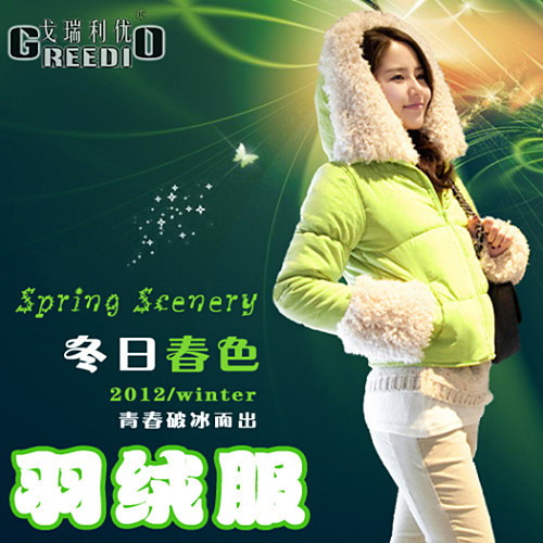 Free Shipping 2012 green down coat female short design slim down coat down shirt LDX
