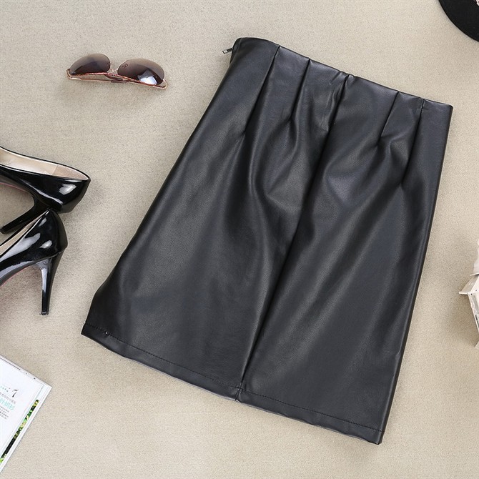 Free shipping 2012 h pleated all-match solid color PU short skirt leather skirt bust skirt