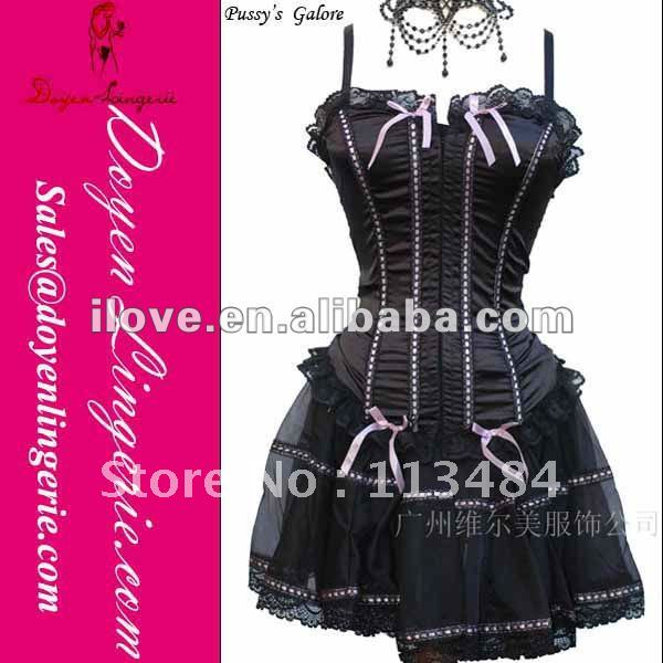Free Shipping!2012 Halter Black Pink Satin Sexy Women Corset Dress