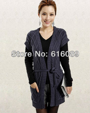 FREE SHIPPING  2012 hand-made jacquard slim medium-long cardigan women's sweater