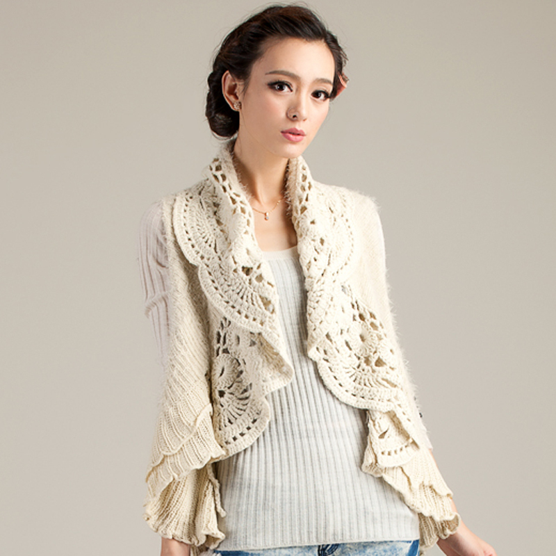 Free shipping 2012 handmade crochet cutout sweater all-match slim cape coat knitted vest