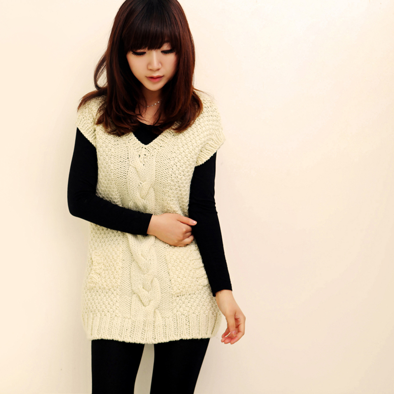 free shipping 2012 handmade sweater knitting V-neck casual twisted tank dress pure wool