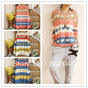 Free shipping 2012 heart-shaped pattern knitted sweater fashion female money hollow-out sweater