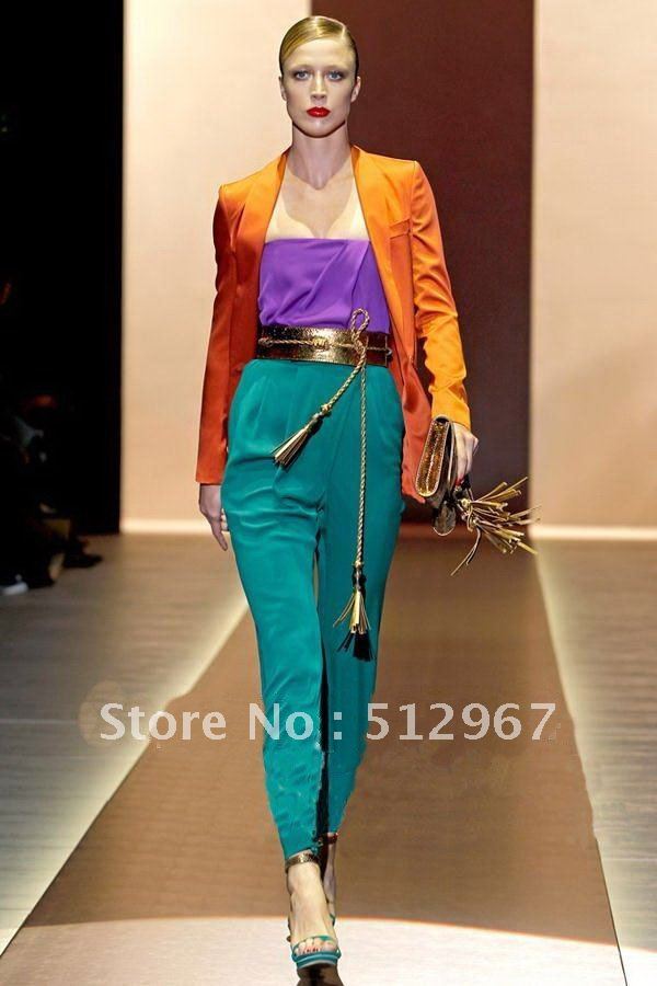 Free Shipping 2012 High Fashion Paris' Modern LUXURIOUS Colorblocked Tube Tops+Pants Stylish Clothing Sets SS12154