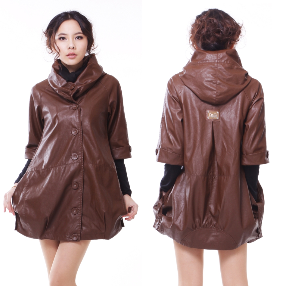 Free shipping 2012 high quality medium-long plus size fashion women's PU clothing leather clothing outerwear 9888