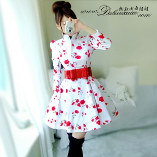 Free Shipping 2012 Hitz ladies printed roses small stand-up collar Slim cotton windbreaker