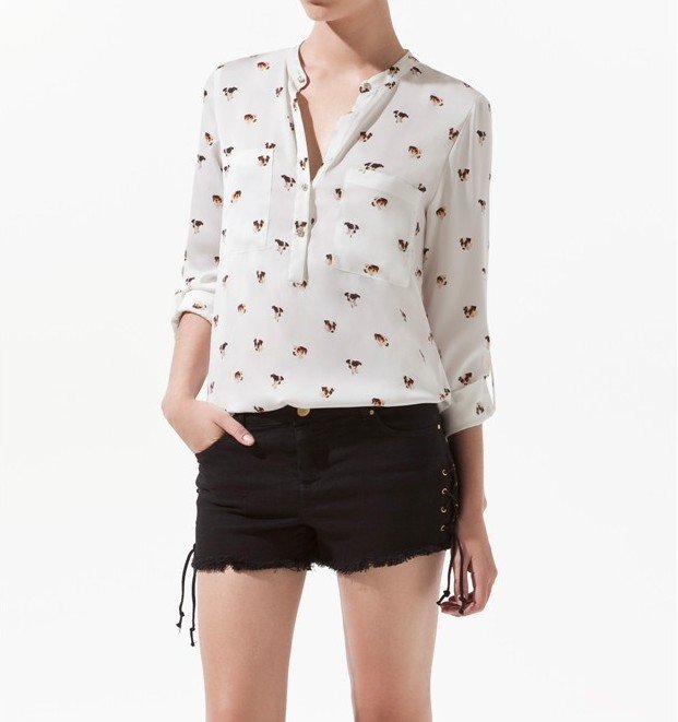 free shipping 2012 Hitz stand-up collar double pocket change sleeve fashion blouse ow056