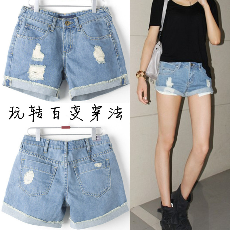 Free shipping, 2012 hole jeans female denim shorts loose plus size vintage shorts female trousers