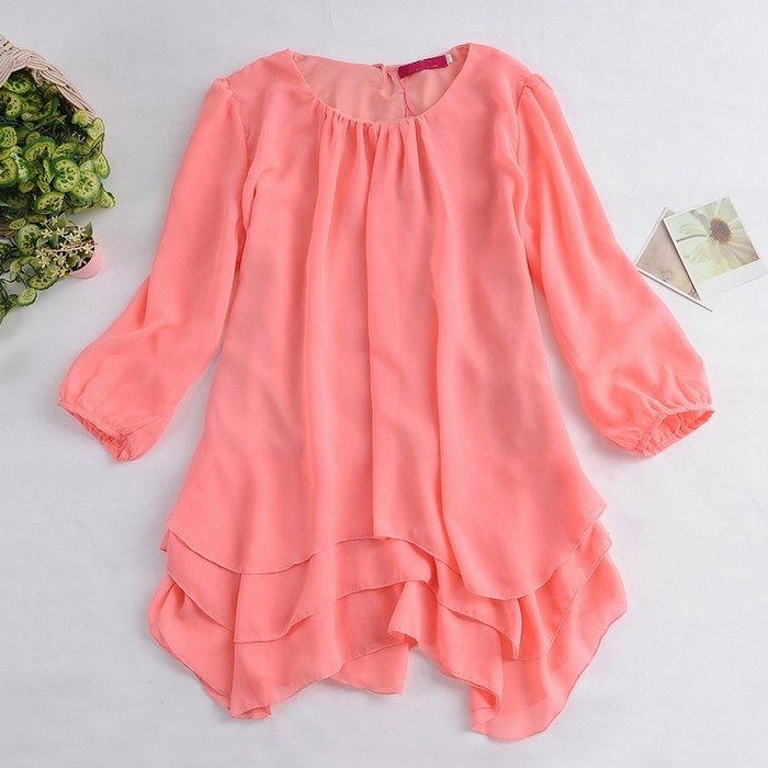 Free Shipping 2012 Hot E9813 Plus Size Spring Summer Chiffon Asymmetric O-Neck Three-Quarter Sleeve dress Holiday Sale