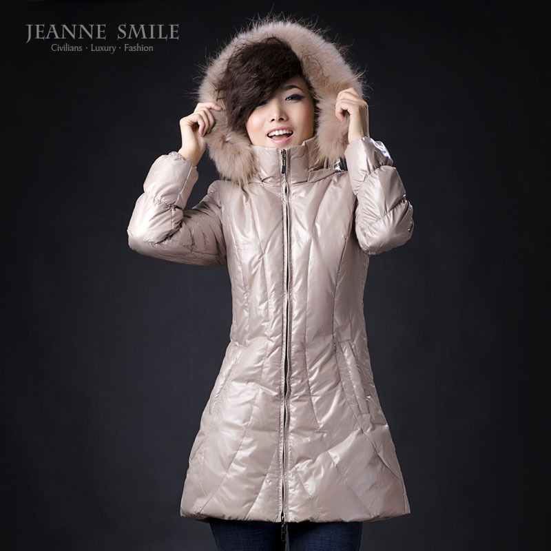 Free Shipping 2012 Hot Fashion winter women's fashion large fur collar medium-long thickening slim down coat warm Down Jacket