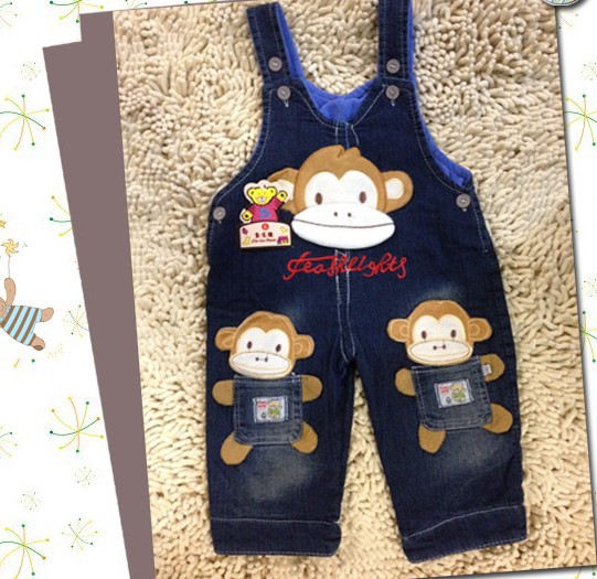 free shipping,2012 hot new hot sale children's overalls,winter baby trouble,jean overalls,boy and girl winter warm csstrap pant