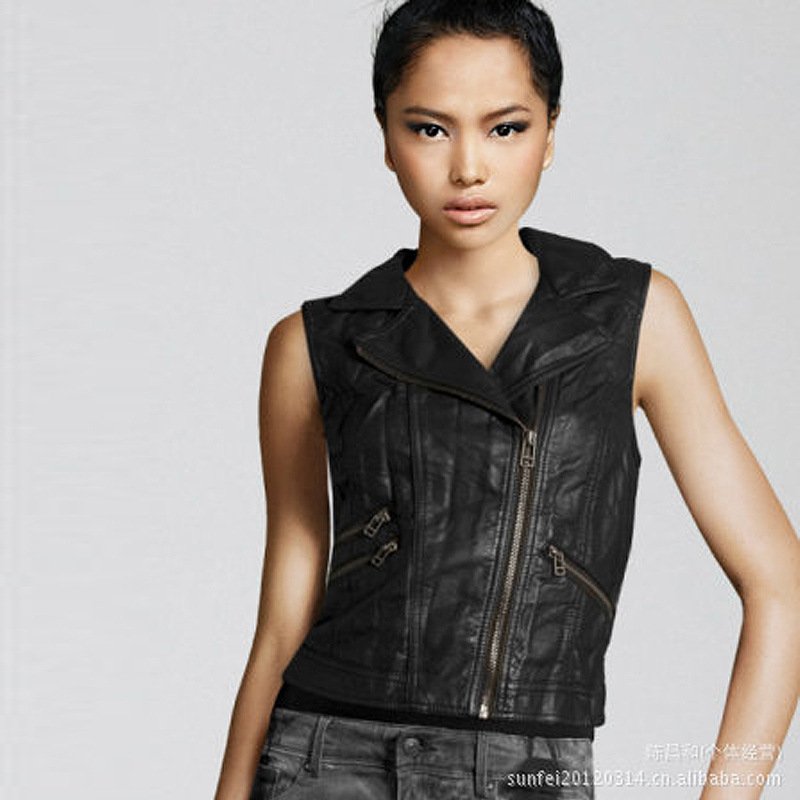 Free shipping  2012 Hot sale Autumn New Womens Pu Leather  Waistcoat ladies  Womens Casual vest coat 8657