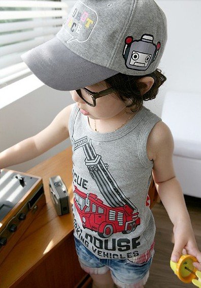 Free shipping 2012 hot sale Baby Boys summer 2 color truck excavator T-shirts vest children s416