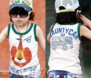Free shipping 2012 hot sale childrens lion vest tanks baby childrens tees white tee s342