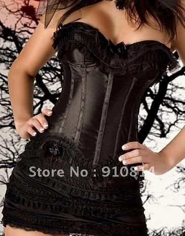 Free shipping! 2012 Hot sale fashion overbust corset black sexy classic satin robes bustier lots S-2XL