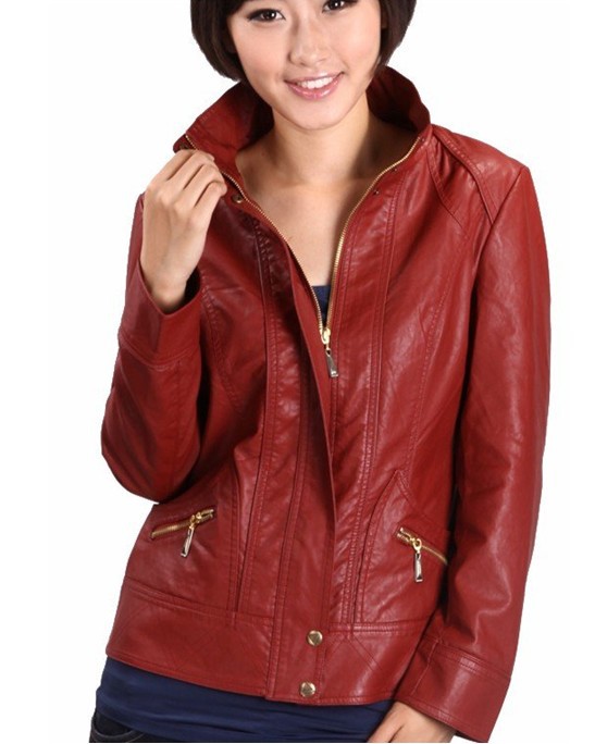 Free shipping 2012 hot sale fashion women High-grade sheep leather band collar leather jacket / M-5XL