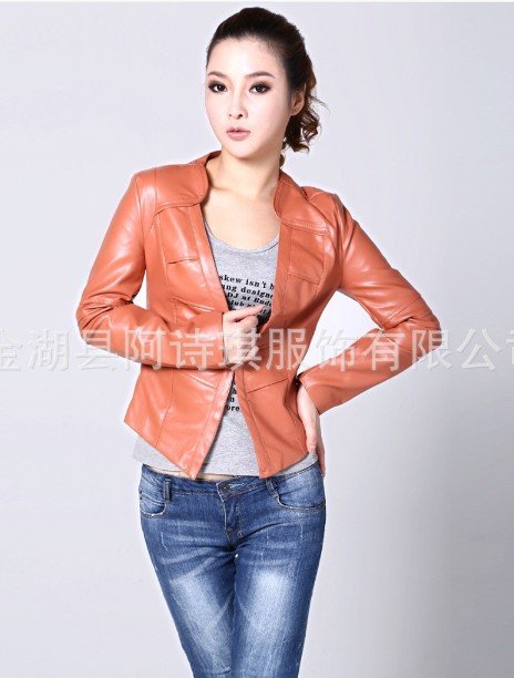 Free Shipping 2012 hot sale fashion women's outerwear,women's causal  short Leather jacket W-4004