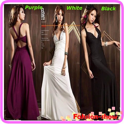 Free Shipping! 2012 Hot Sell! Lady Sexy Low Cut V-Neck Strappy Backless Jewel Full-length Evening Gown long Dress
