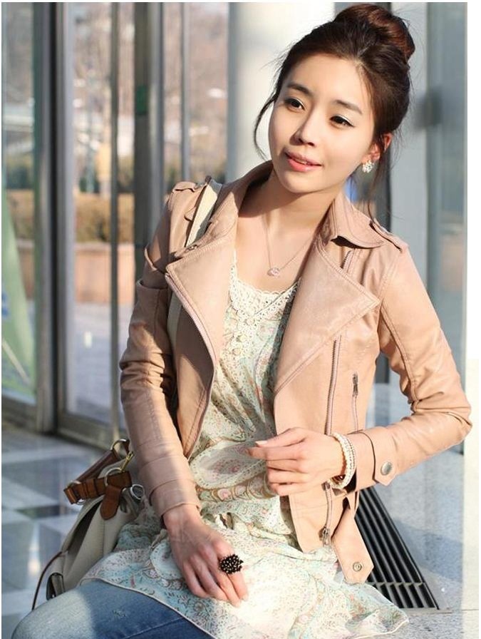 Free Shipping,2012 Hot sell Women's Zipper PU Leather Jacket Lady Winter Coat Outerwear Beige Black,S/M/L.