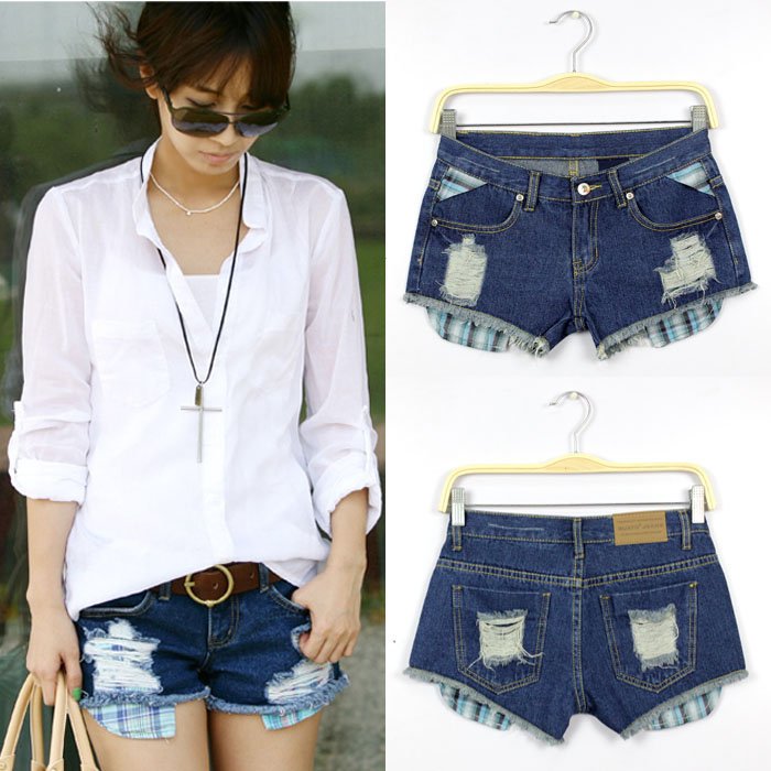 Free Shipping 2012 Jeans, Fashion Pocket Distressed Short women Jeans,  denim Pants AD9279SK