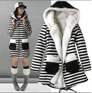 Free shipping 2012 korea dress zebra stripe hooded quilted women's jacket coat w088