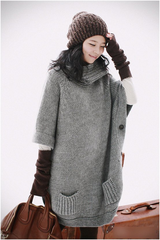 Free shipping!2012 korean New  Winter fashion women's cardigan sweater three quarter solid  turtleneck ladies knitwear sweater