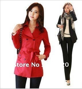 Free Shipping 2012 Korean Style  Ladies' Fashion Slim  Windbreaker/Laydies'  Autumn&Winter Double-breasted Wind Coat,Dust Coat