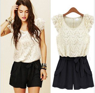 Free shipping 2012 lace ruffle sleeve jumpsuits overall,women shorts,women jumpsuits SIZE S,M,L XL, 2colour