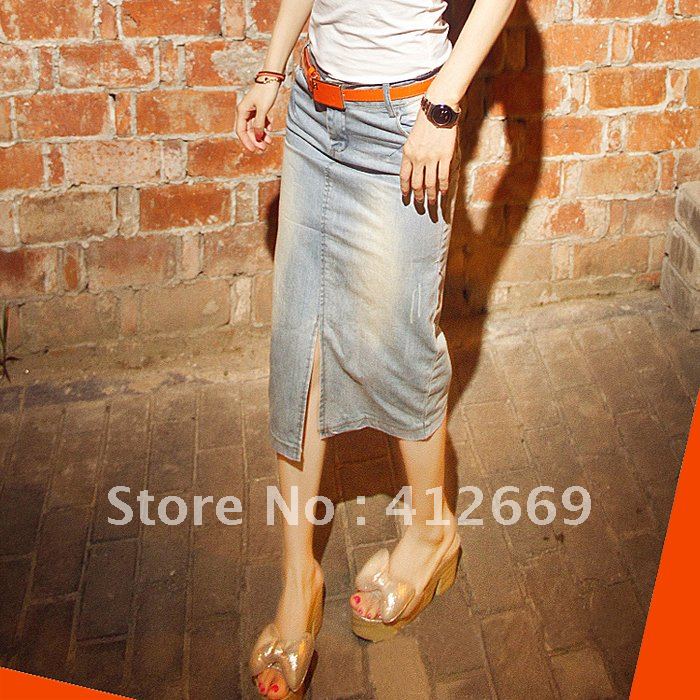 Free shipping 2012 lady's autumn-winter new  style lady's slim denim skirt, butt lift skinn  jeans skirt free belts