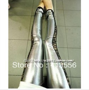 Free shipping 2012 large elastic lace spell leather tights Slim was thin wild pants Leggings b357 ow