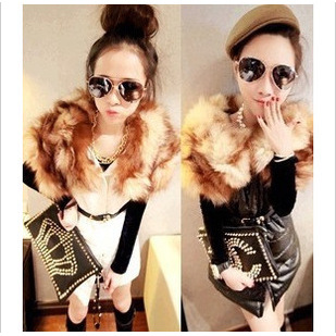 Free shipping 2012 large fox fur space cotton leather vest with belt s42