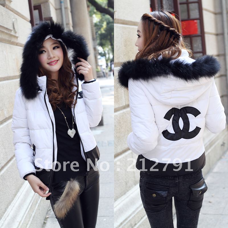 Free shipping 2012 large raccoon fur down coat short design slim with a hood down coat wadded jacket