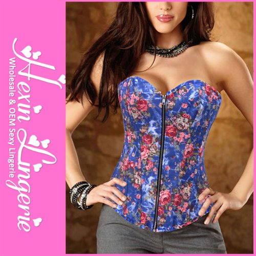 Free Shipping 2012 Lastest Womens's Sexy Lingerie Popular Zipper Front Floral Strapless Corset For lady LB4458