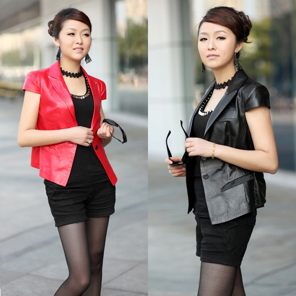 Free Shipping! 2012 leather clothing autumn sheepskin short-sleeve leather clothing suit collar slim leather clothing coat