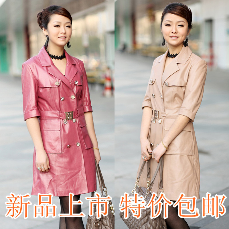 Free Shipping! 2012 leather clothing women outerwear autumn genuine leather trench sheepskin half sleeve slim leather clothing