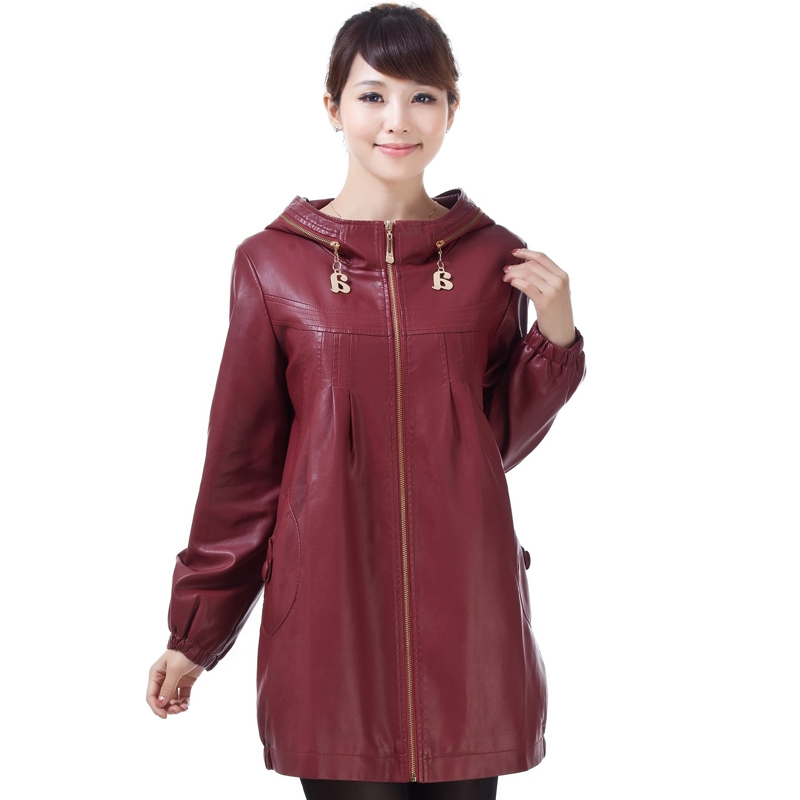 free shipping 2012 leather clothing women's genuine clothing female sheepskin leather clothing medium-long with a hood leather