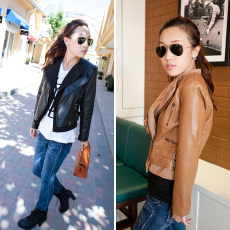 free shipping 2012 Leather PU outerwear coat jacket fashion motorcycle short formal slim women clothing A911#593