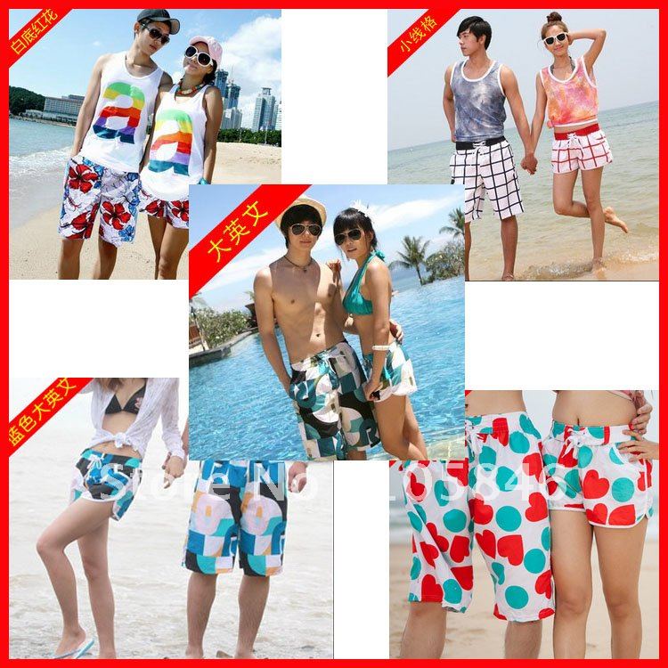 Free Shipping! 2012 Lovers' Clothing His-and Her Clothes Board Shorts Quick-drying Beach Shorts Plus Size 30 Pattern M0061