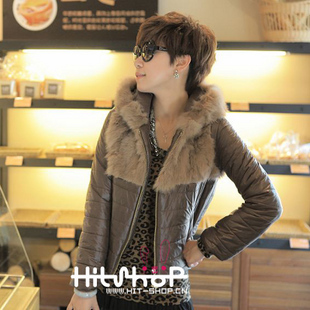 Free shipping, 2012 luxury rabbit fur collar short design wadded jacket outerwear 9942 ,wholesale/retail