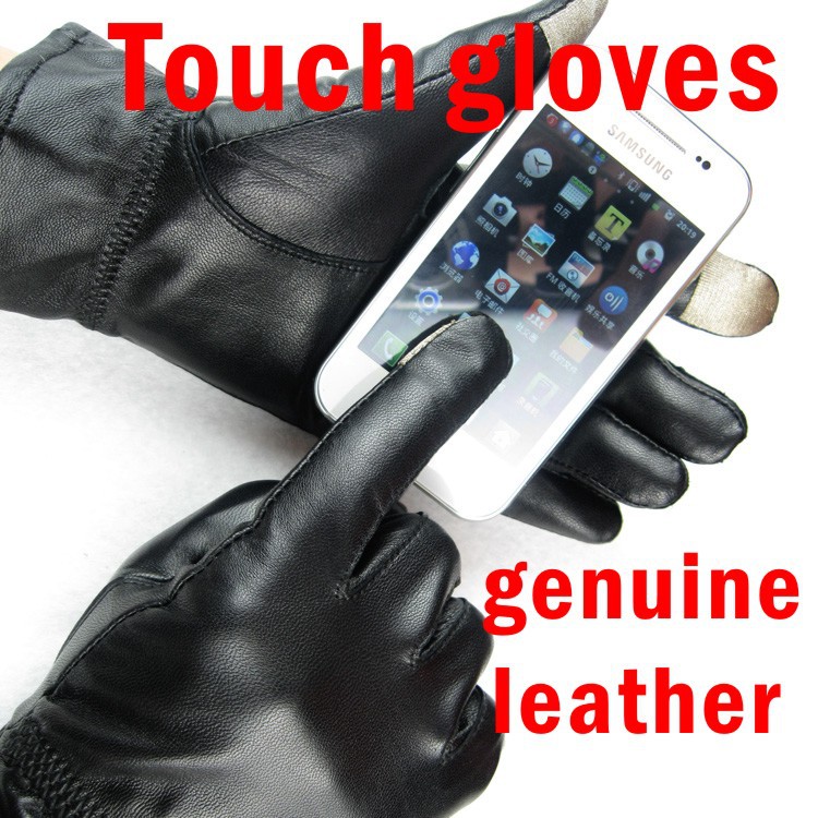 Free Shipping  2012 M/L Size Woman skin fingers genuine leather GIFTSET Touch gloves for iphone Touch Screen Glovesfive fingers