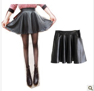 Free shipping 2012 magazine of street snap  leather skirt short waist skirt  of bitter fleabane bitter fleabane pleated skirt