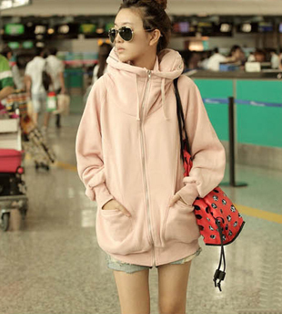 Free shipping 2012 maternity clothing autumn cardigan with a hood fleece solid color maternity outerwear maternity top