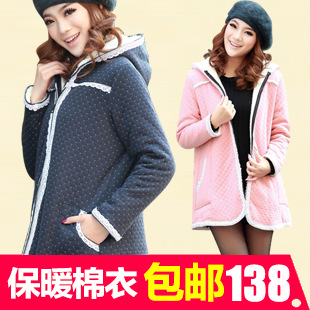 Free shipping 2012 maternity clothing autumn top thickening plus velvet outerwear maternity overcoat wadded jacket promotion!