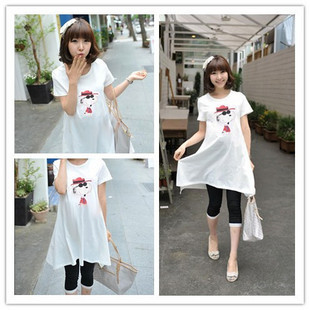 Free shipping 2012 maternity clothing casual long design o-neck short-sleeve T-shirt 7074 maternity